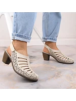 Kožené sandále na podpätku Rieker W RKR49B beige Kožené sandále na podpätku Rieker W RKR49B beige