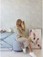 Zateplené šaty s kapucňou béžovej