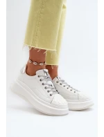 Skórzane Sneakersy Damskie Na Platformie GOE NN2N4033 Białe