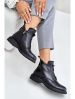 Skórzane Botki Na Płaskim Obcasie Ocieplane Czarne Komisa