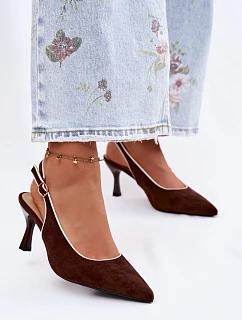 Dámské sandály na podpatku s lemovkou Čokoládové Relmira