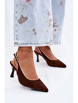 Dámské sandály na podpatku s lemovkou Čokoládové Relmira