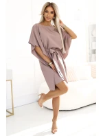 287-37 SOFIA Motýlie šaty so zaväzovaním v páse - MOCHA MOUSSE 287-37 SOFIA Motýlie šaty so zaväzovaním v páse - MOCHA MOUSSE