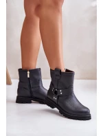 Skórzane Botki Damskie Na Płaskim Obcasie Lewski 3610 Czarne