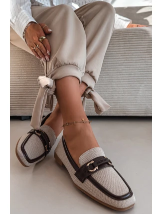 Dámske mokasíny Loafers s ozdobným prvkom, hnedo-béžové, Evelora Dámske mokasíny Loafers s ozdobným prvkom, hnedo-béžové, Evelora