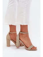 Błyszczące Sandały Damskie Na Słupku Złote Kavina