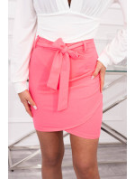 Obálková sukňa s viazaním v páse ružová neónová