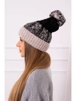 Dámska čiapka s brmbolcom Abigail K326 black+beige