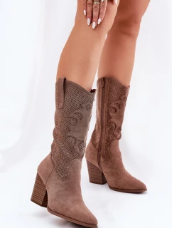 Ażurowe Kozaki Kowbojki Na Słupku S.Barski HY51-606 Brązowe