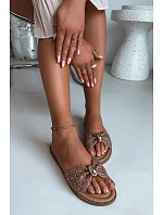 Dámske pletené sandále so zlatými detailmi Brown Goldie