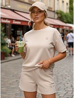Dámsky viskózový set s motýľom a šortkami béžovej farby FashionStreet AY1198