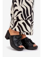 Klapki Damskie Na  Słupku Z Eko Skóry Czarne Kikilla