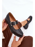 Skórzane Półbuty Damskie Z Klamrą Laura Messi 2980 Czarne