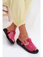 Semišové dámské sandály na platformě se zlatým sponem Fuksie Zemela Semišové dámské sandály na platformě se zlatým sponem Fuksie Zemela