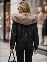 Dámska zimná kožená bunda s kožušinou, čierna, FashionStreet TY5978 Dámska zimná kožená bunda s kožušinou, čierna, FashionStreet TY5978