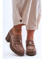 Zamszowe Półbuty Damskie Na Słupku Beżowe Lemar Dunadia