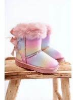 Dziecięce Ocieplane Botki Z Kokardkami Śniegowce Wielokolorowe Funky