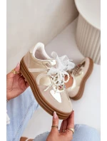 Sneakersy Damskie Na Platformie Z Ozdobami Beżowo-Złote Vinness