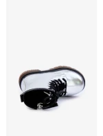 Zateplené dievčenské lakované členkové topánky na zips Silver Novita Zateplené dievčenské lakované členkové topánky na zips Silver Novita