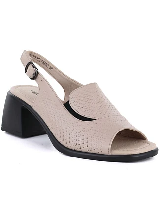 Dámske kožené sandále na podpätku béžovej farby Vinceza 26-66920