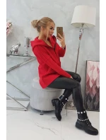 Zateplená mikina s predĺženým chrbtom a vreckami červená