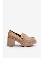 Półbuty Damskie Na Masywnym Obcasie Z Ozdobą Beżowe Ranunca