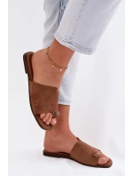 Dámské ploché nazouváky s ozdobným detailem Eko semiš hnědé Selavine