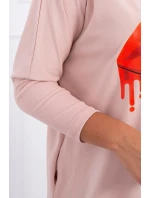 Oversize blúzka s potlačou dúhových pier tmavo púdrovo ružová