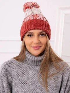 Dámska čiapka s brmbolcom Abigail K326 červená+béžová