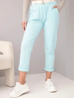 Dámske bavlnené nohavice s opaskom a ohrnutou nohavicou mätou