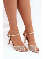 Dámské sandály na jehlovém podpatku s zlatým zdobením Peloria