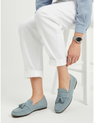 Dámske semišové mokasíny so spojkou modré FashionStreet ZY1363