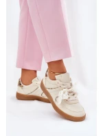 Niskie Sneakersy Damskie Z Koronką Panterka Beżowe Zielle