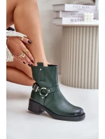 Zazoo Kožené členkové topánky s nízkym podpätkom Tmavo zelená Zazoo Kožené členkové topánky s nízkym podpätkom Tmavo zelená