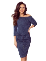 Dámske športové šaty v tmavo modrej džínsovej farbe s kapsičkami 13-77