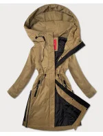 Tmavobéžová jednoduchá dámska bunda s kapucňou LHD (LHD-24592) Tmavobéžová jednoduchá dámska bunda s kapucňou LHD (LHD-24592)