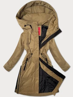 Tmavobéžová jednoduchá dámska bunda s kapucňou LHD (LHD-24592)