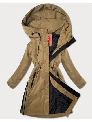 Tmavobéžová jednoduchá dámska bunda s kapucňou LHD (LHD-24592) Tmavobéžová jednoduchá dámska bunda s kapucňou LHD (LHD-24592)