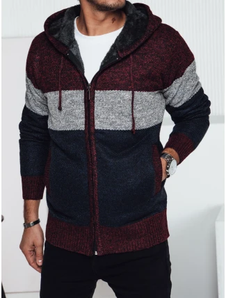 Pánsky zateplený sveter s kapucňou bordový FashionStreet WX2275 Pánsky zateplený sveter s kapucňou bordový FashionStreet WX2275