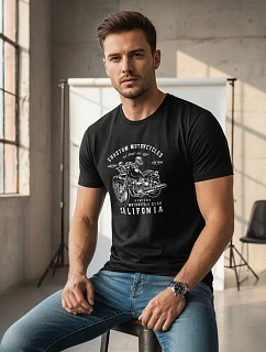 Pánske bavlnené tričko s motorkárskou potlačou čierne FashionStreet NX050R