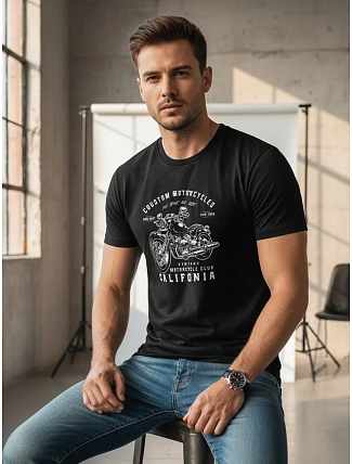 Pánske bavlnené tričko s motorkárskou potlačou čierne FashionStreet NX050R Pánske bavlnené tričko s motorkárskou potlačou čierne FashionStreet NX050R
