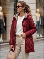 Dámska prešívaná prechodná bunda s kapucňou, bordová, FashionStreet TY5771 Dámska prešívaná prechodná bunda s kapucňou, bordová, FashionStreet TY5771