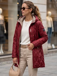 Dámska prešívaná prechodná bunda s kapucňou, bordová, FashionStreet TY5771