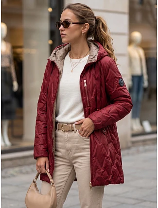Dámska prešívaná prechodná bunda s kapucňou, bordová, FashionStreet TY5771 Dámska prešívaná prechodná bunda s kapucňou, bordová, FashionStreet TY5771