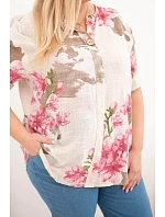 Dámske bavlnené Plus veľkosť V-neck blúzka s kvetinovým vzorom béžová Dámske bavlnené Plus veľkosť V-neck blúzka s kvetinovým vzorom béžová