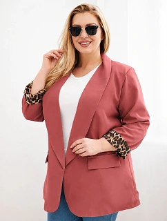 Dámske sako vo veľkosti Plus Size s podšívkou s leopardím vzorom v hrdzavej farbe
