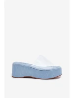 Klapki Damskie Z Transparentnym Paskiem Na Koturnie Jeansowe Meltiana
