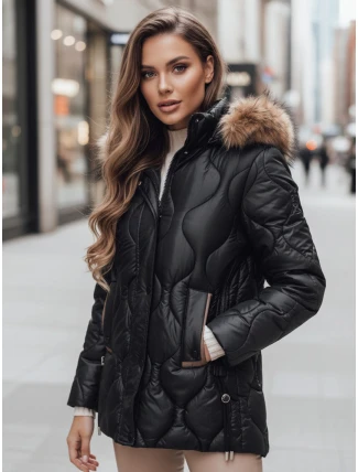 Dámska zimná bunda LUMORE prešívaná s kapucňou čierna FashionStreet TY4723