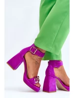 Damskie Zamszowe Sandały Na Masywnym Obcasie Lewski Shoes 3207 Fuksja