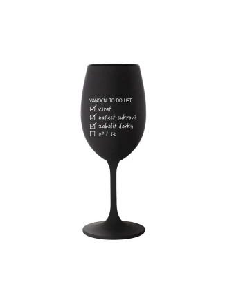 VÁNOČNÍ TODO LIST - černá sklenice na víno 350 ml